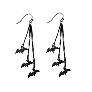 Black Bats Dangle Hook earrings womans jewelry New Spooky Halloween Vampire Goth